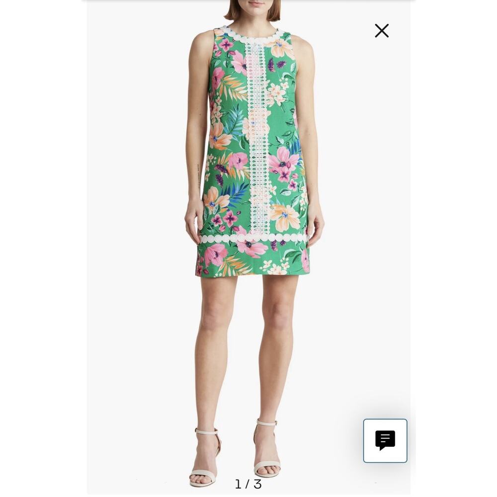 Eliza J Sleeveless Floral Embroidered Lace Trim A-Line Sheath dress Size 14 NWOT